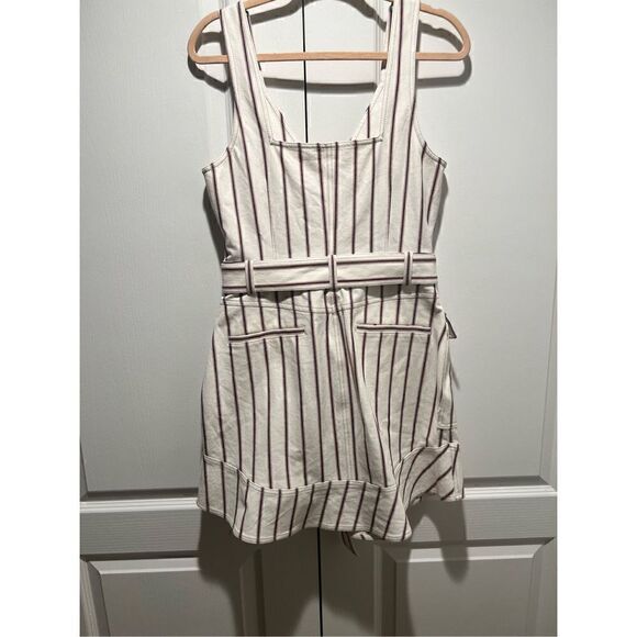 DEREK LAM 10 CROSBY Belted Asymmetrical Placket Pencil Striped Dress Size: 10 - Picture 4 of 6
